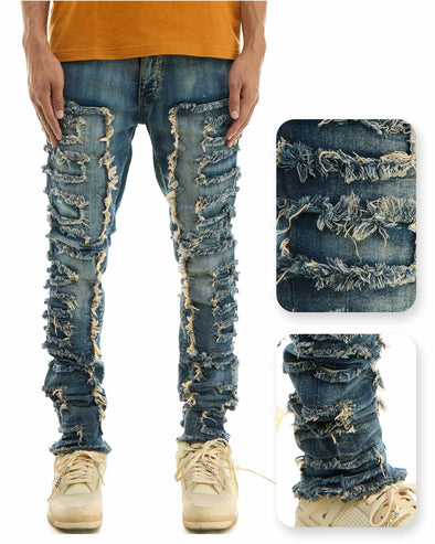 KDNK Symmetircal Patched Skinny Denim Jean (Blue)