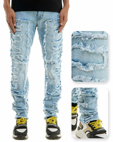 KDNK Symmetircal Patched Skinny Denim Jean (Light Blue)