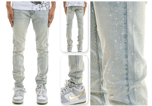 KDNK Rhine Stone Skinny Fit Jean (Light Blue)