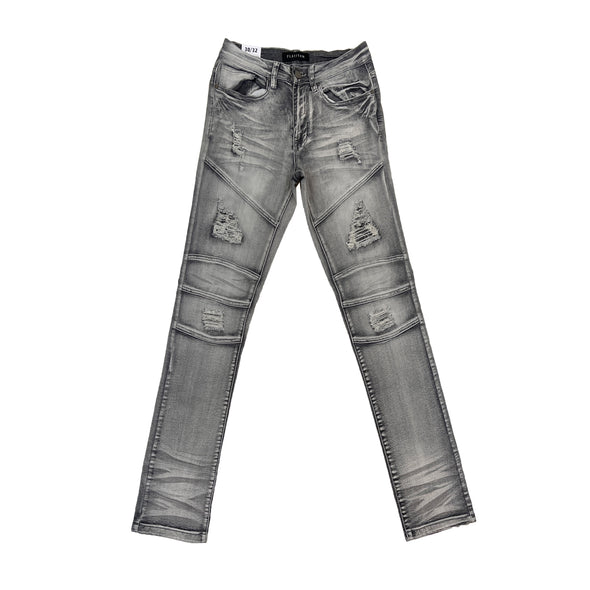 Platform Skinny Ripped Biker Jean (Grey)