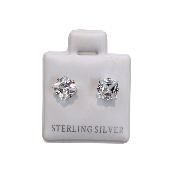 Plated Sterling Silver Cubic Stud Earrings (Square) - Fashion Landmarks