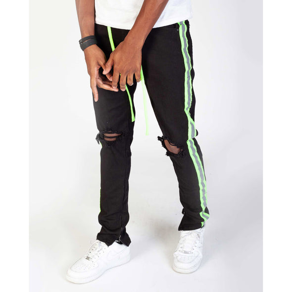 KDNK Side Stripe Denim Jean (Black/Lime)