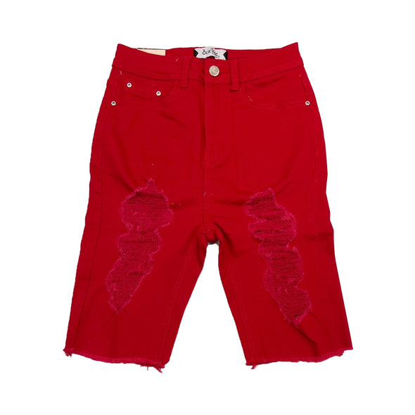 Blue Topic Cut Off Woman Jean Short (Red) - UPSTREAMERS