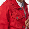 Copper Rivet Ripped Denim Jacket (Red) - UPSTREAMERS