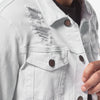 Copper Rivet Ripped Denim Jacket (White) - UPSTREAMERS
