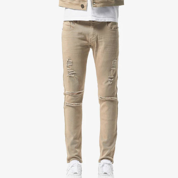 Copper Rivet Ripped Slim Jean (Khaki) - UPSTREAMERS