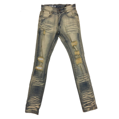 Copper Rivet Washed Ripped Wrinkle Jean (Dirty Tint Blue) - UPSTREAMERS
