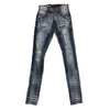 Copper Rivet Washed Ripped Wrinkle Jean (Medium Blue) - UPSTREAMERS