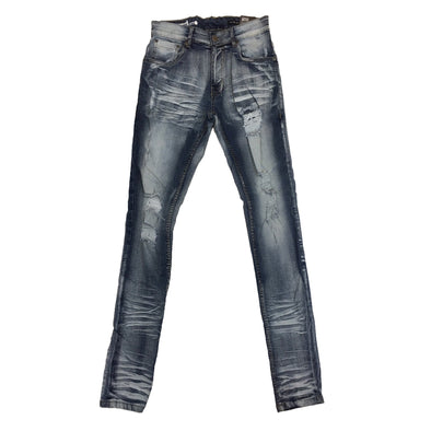 Copper Rivet Washed Ripped Wrinkle Jean (Medium Blue) - UPSTREAMERS