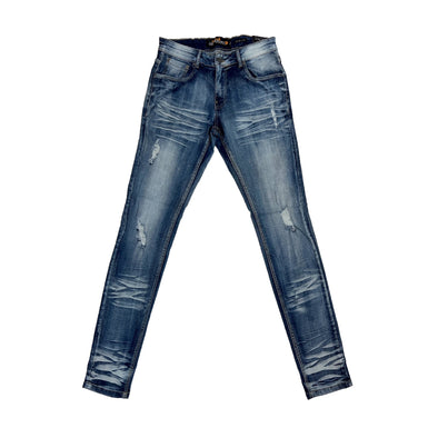 Copper Rivet Washed Ripped Wrinkle Jean (Medium Blue) - UPSTREAMERS