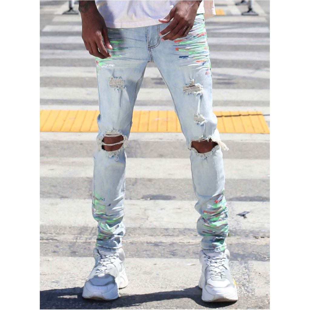 High Street Lightning Pattern Washed denim shorts - American