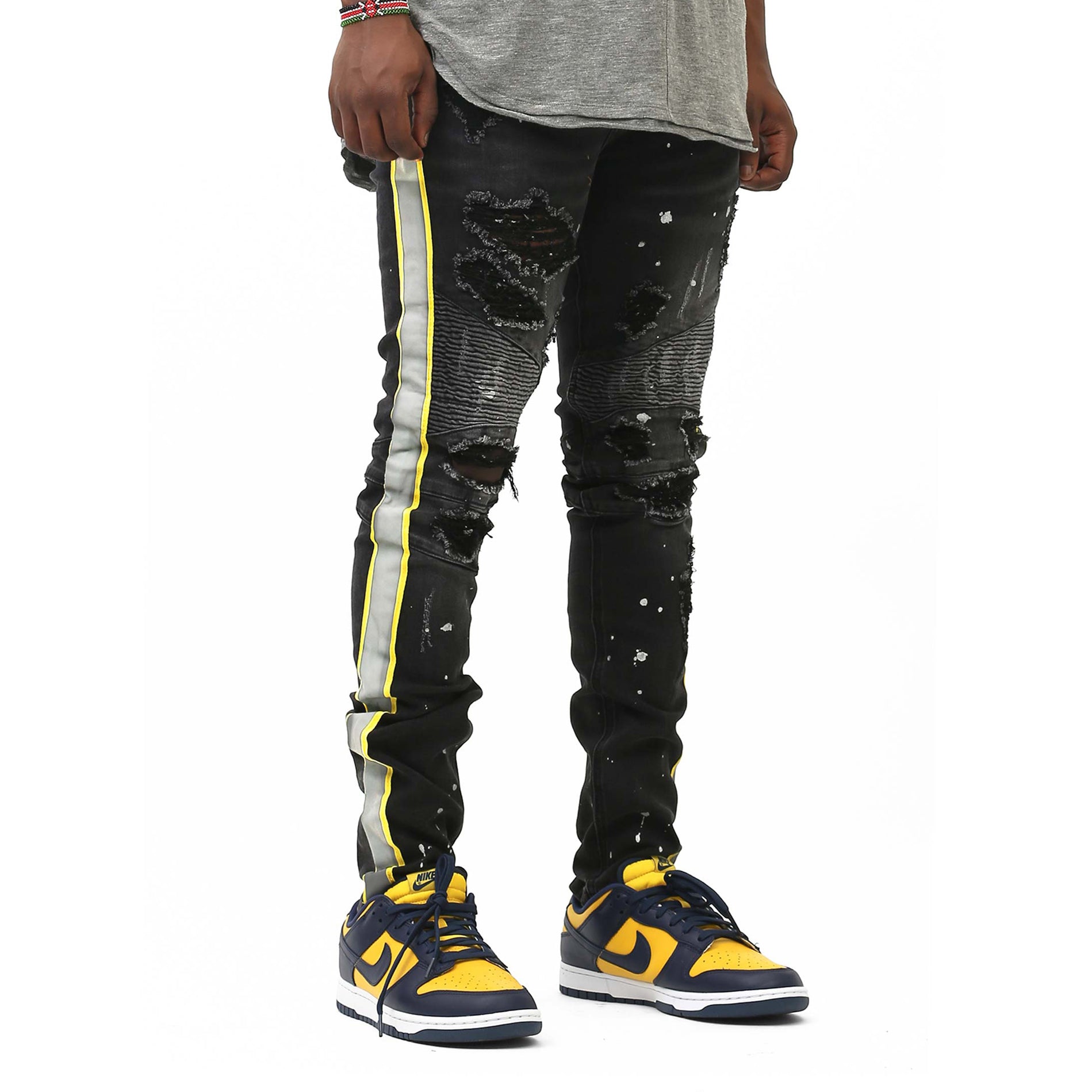 CS】side tuck drape denim pants (black) | OUR BRAND
