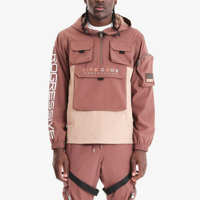 Life Code Windbreaker Jacket (Brown) - UPSTREAMERS