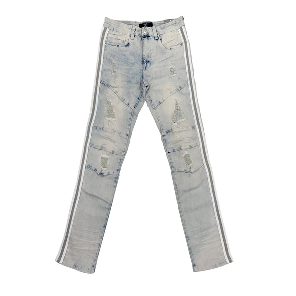 OPS Stripe Biker Jean (Bleached Blue/Grey) - UPSTREAMERS