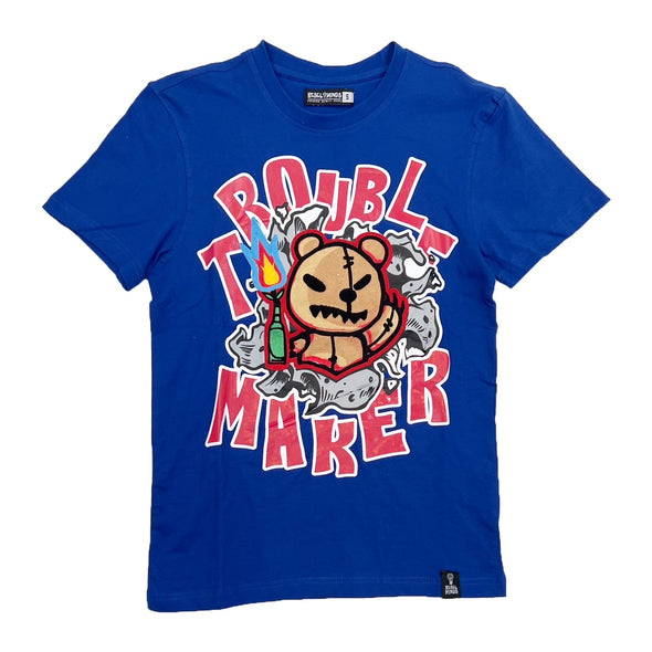 Rebel Minds Trouble Maker Patch Embroidered Tee (Blue) - UPSTREAMERS