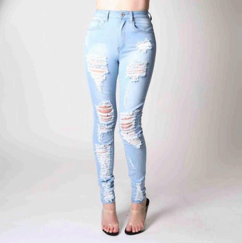 Red Fox High Waist Rip Off Skinny Jean (Light Blue) - UPSTREAMERS